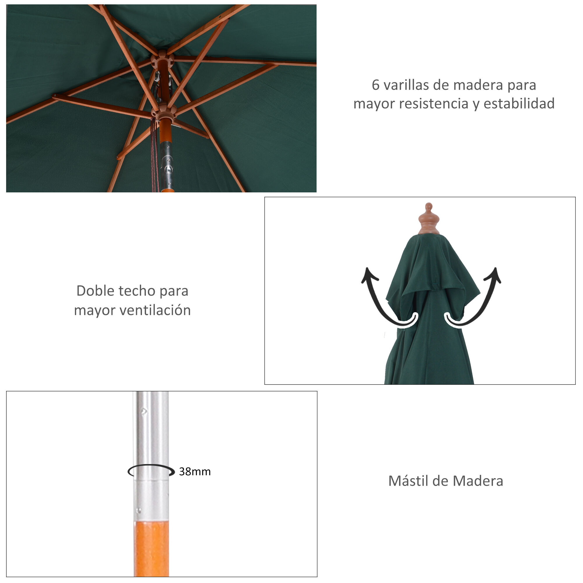 Outsunny Sombrilla de Jardín 200x150x235 cm thumbnail