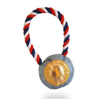 Patasbox medalla olímpica dorada con cuerda de peluche para perros