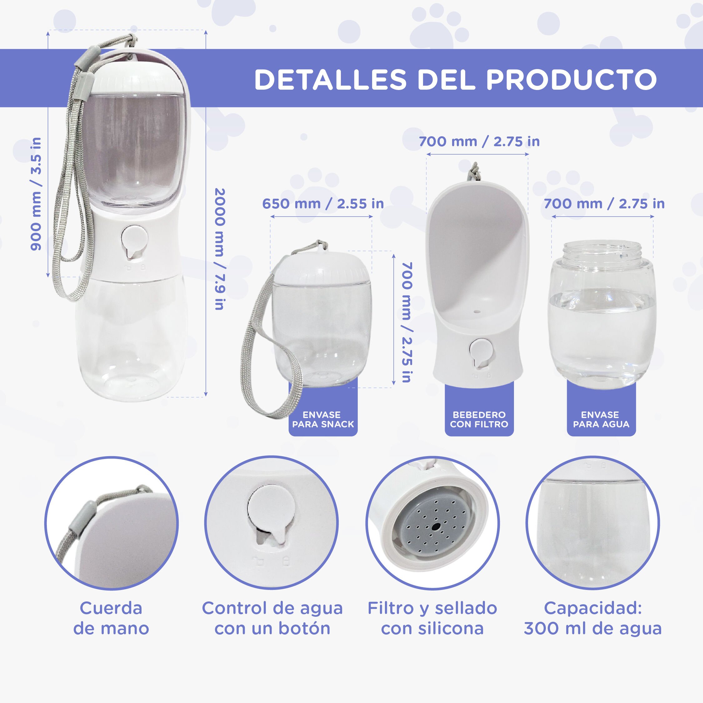 Botella Portátil 2 en 1 TheKingPet – Bebedero y Dispensador de Snacks para Perros y Gatos thumbnail