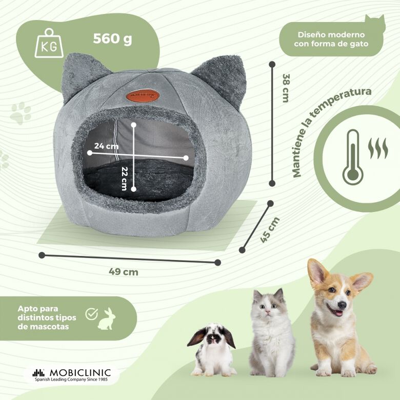 Mobiclinic Cueva iglú HelloCatty gris para perro y gato thumbnail