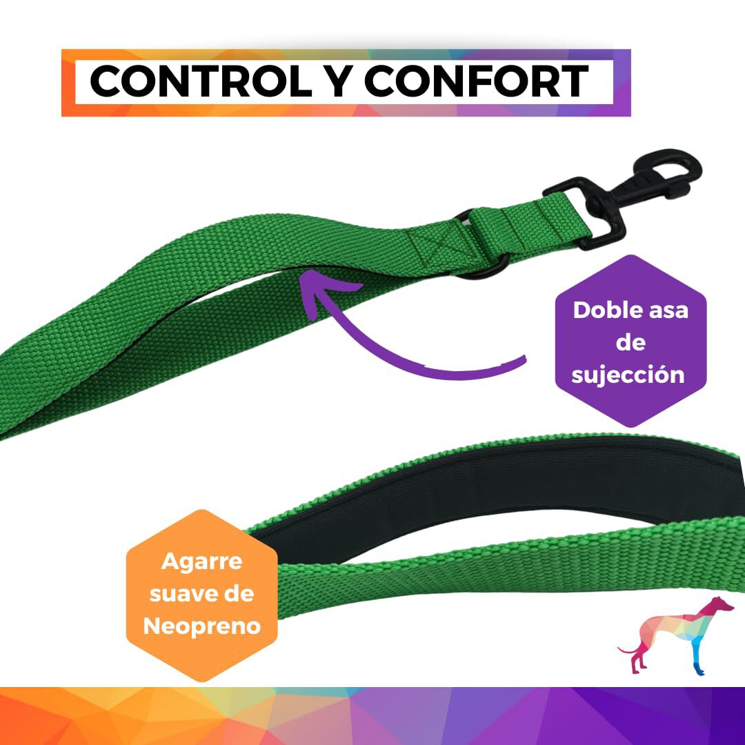 EGV - Correa multiposicion perro con doble asa de neopreno. Correa perro manos libres de 2,50 metros de longitud. (Verde), , large Imagen numero 2