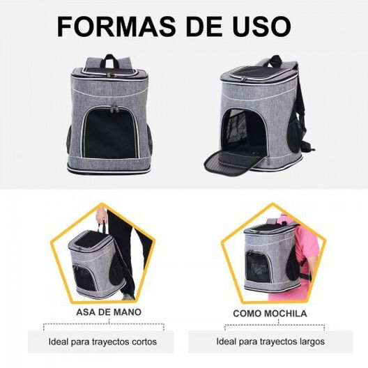 Trasportín mochila PawHut para mascotas color Gris, , large image number null