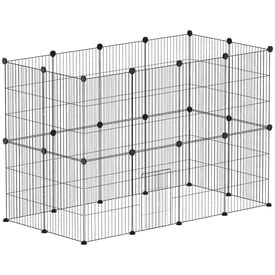 PawHut Valla Metálica para Mascotas de 24 Paneles, Jaula para Animales Pequeños, Forma Personalizable, Jaula para Conejos, Cobayas, Chinchillas, Gatitos, 120x60x80 cm, Negro