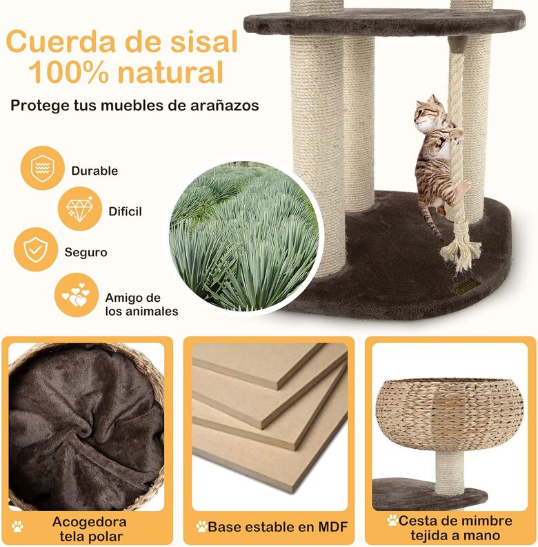 COSTWAY Árbol rascador con cama y jueguete para Gatos thumbnail