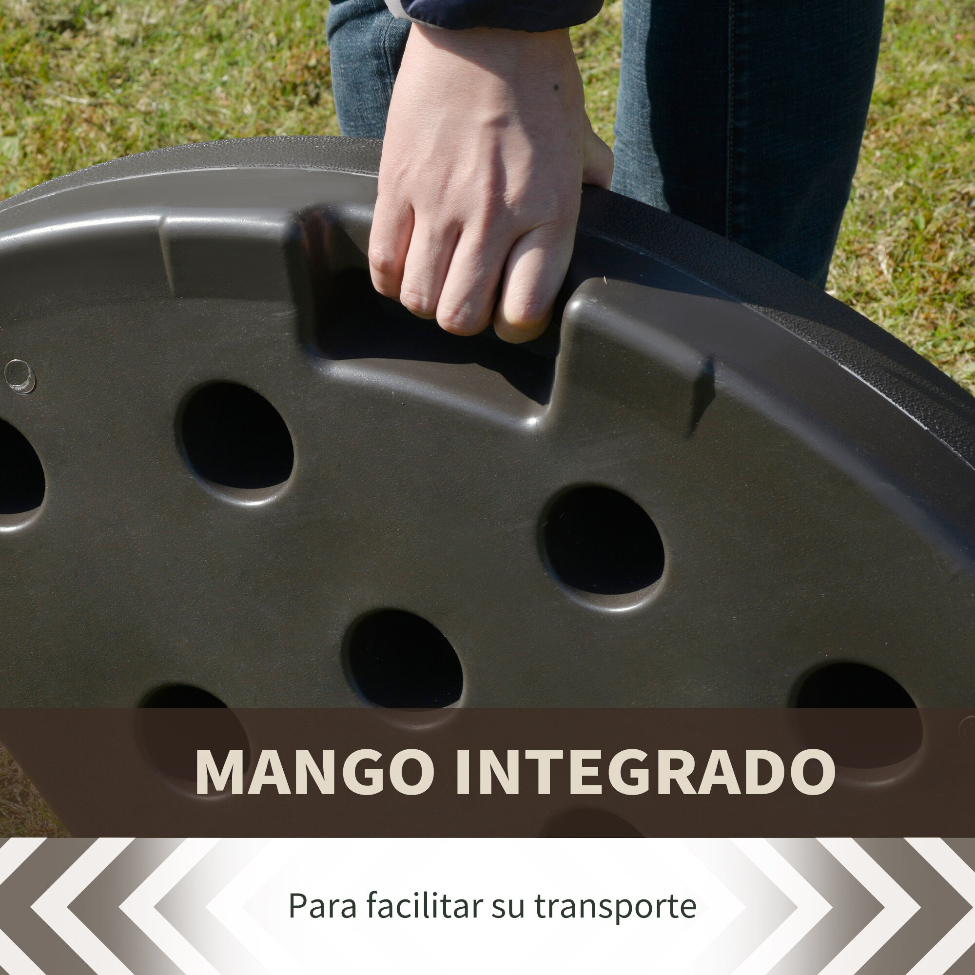 Outsunny Base para Sombrilla en 4 Partes Rellenable de Arena y Agua Desmontable para Jard&iacute;n Patio al Aire Libre 100x100x10,5 cm Caf&eacute;, , large Imagen numero 4