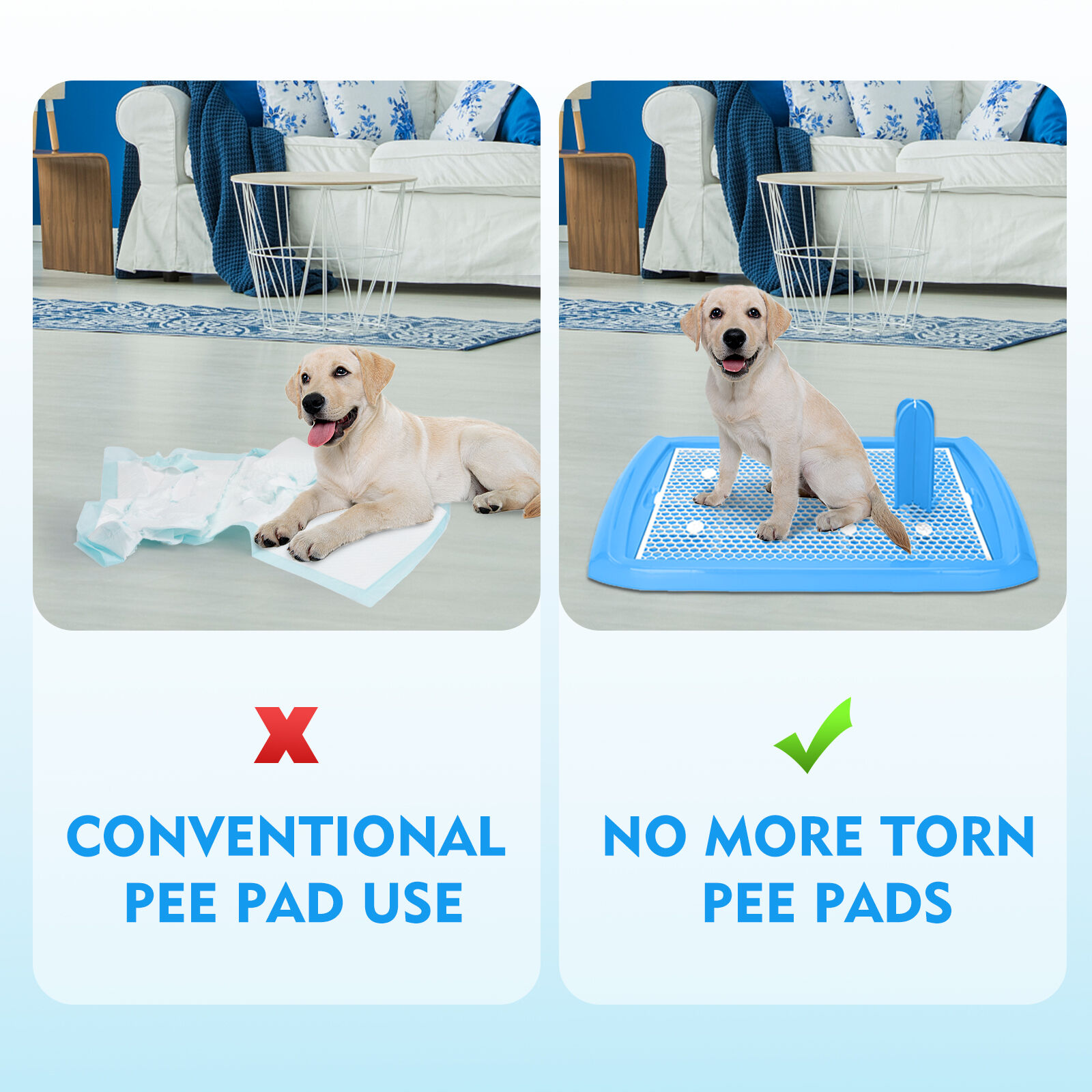 Nobleza - Bandeja de Entrenamiento WC para Perros, Soporte para Almohadilla para Mascotas, Inodoro de Pl&aacute;stico con Poste Extra&iacute;ble para Perros y Gatos, Color Azul, Talla S, (60,5 * 39,5) cm, , large Imagen numero 5