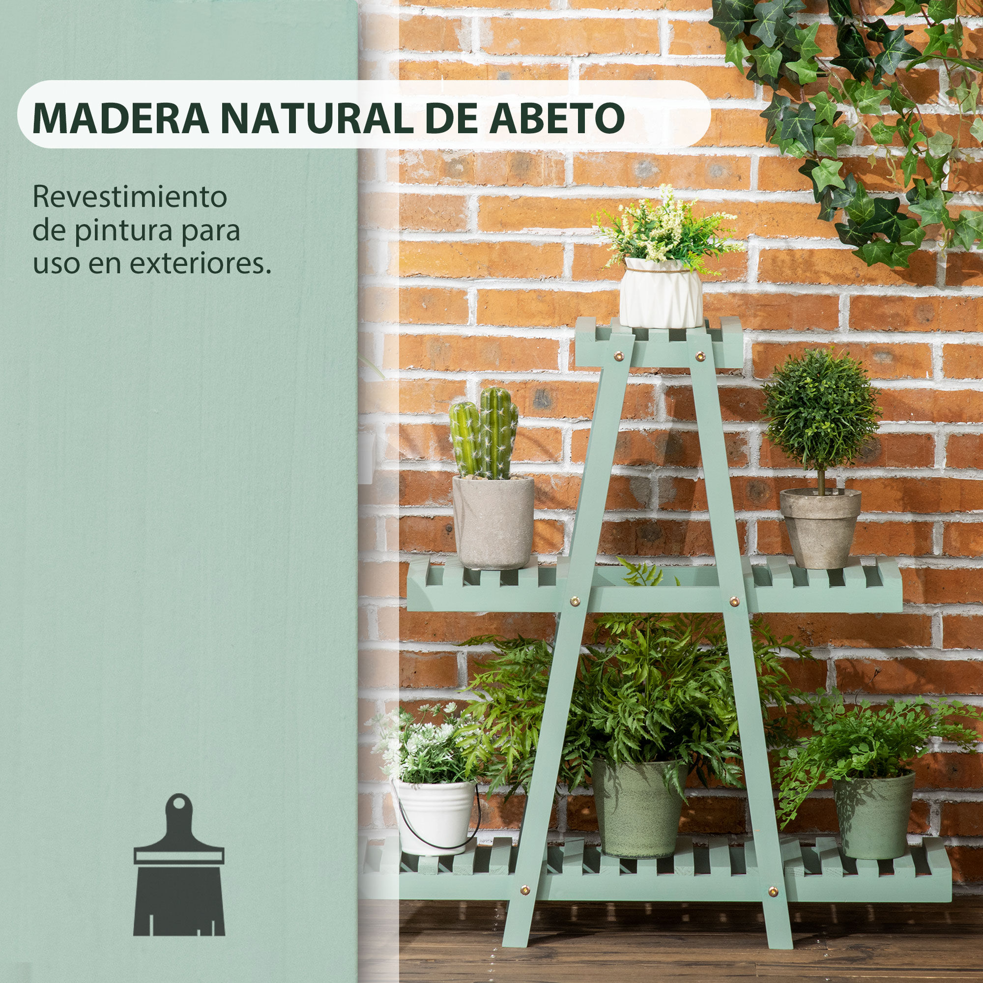Outsunny Soporte De Madera Para Plantas Para Interiores Exteriores Verde thumbnail
