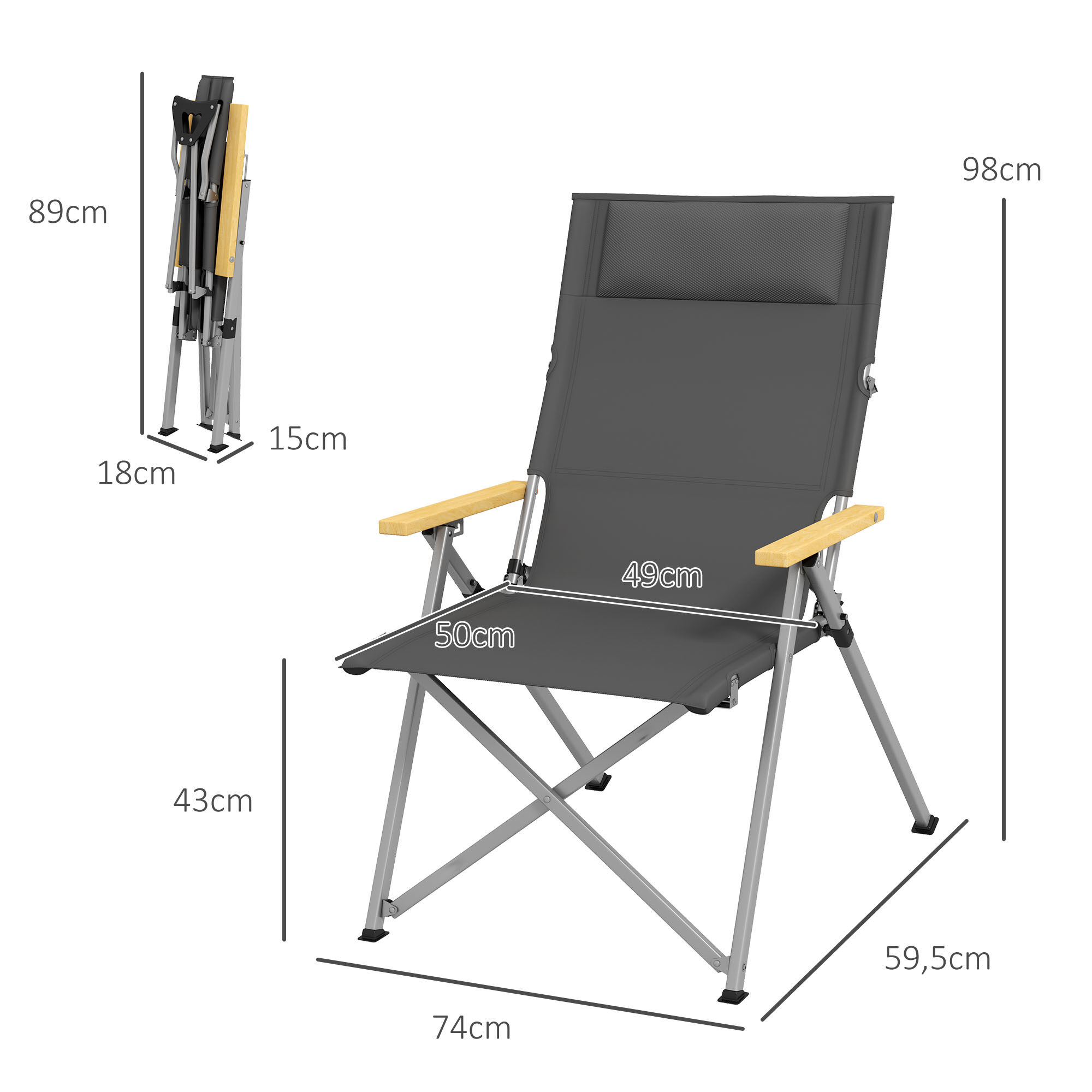 Outsunny Silla de Camping Gris, , large Imagen numero 3