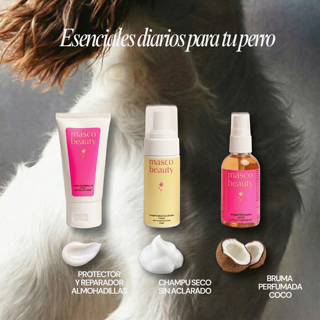 Kit Higiene Diaria Perros &middot; Crema Almohadillas + Champ&uacute; Seco + Bruma Coco &middot; Set Regalo &middot; Hecho en Espa&ntilde;a, , large Imagen numero 2