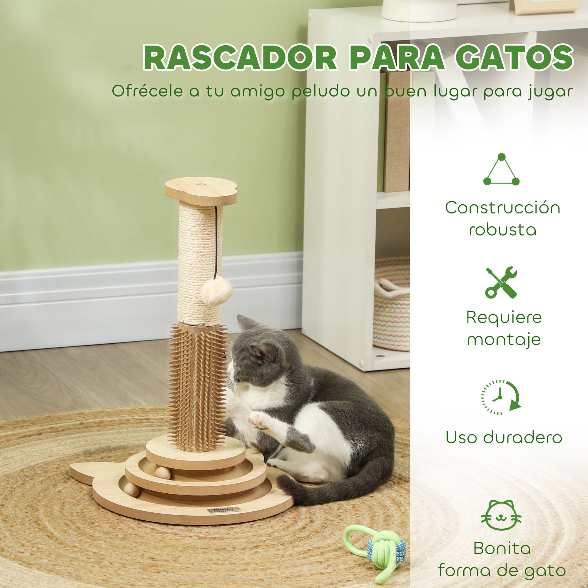 PawHut Rascador para Gatos Roble y Crema, , large Imagen numero 5