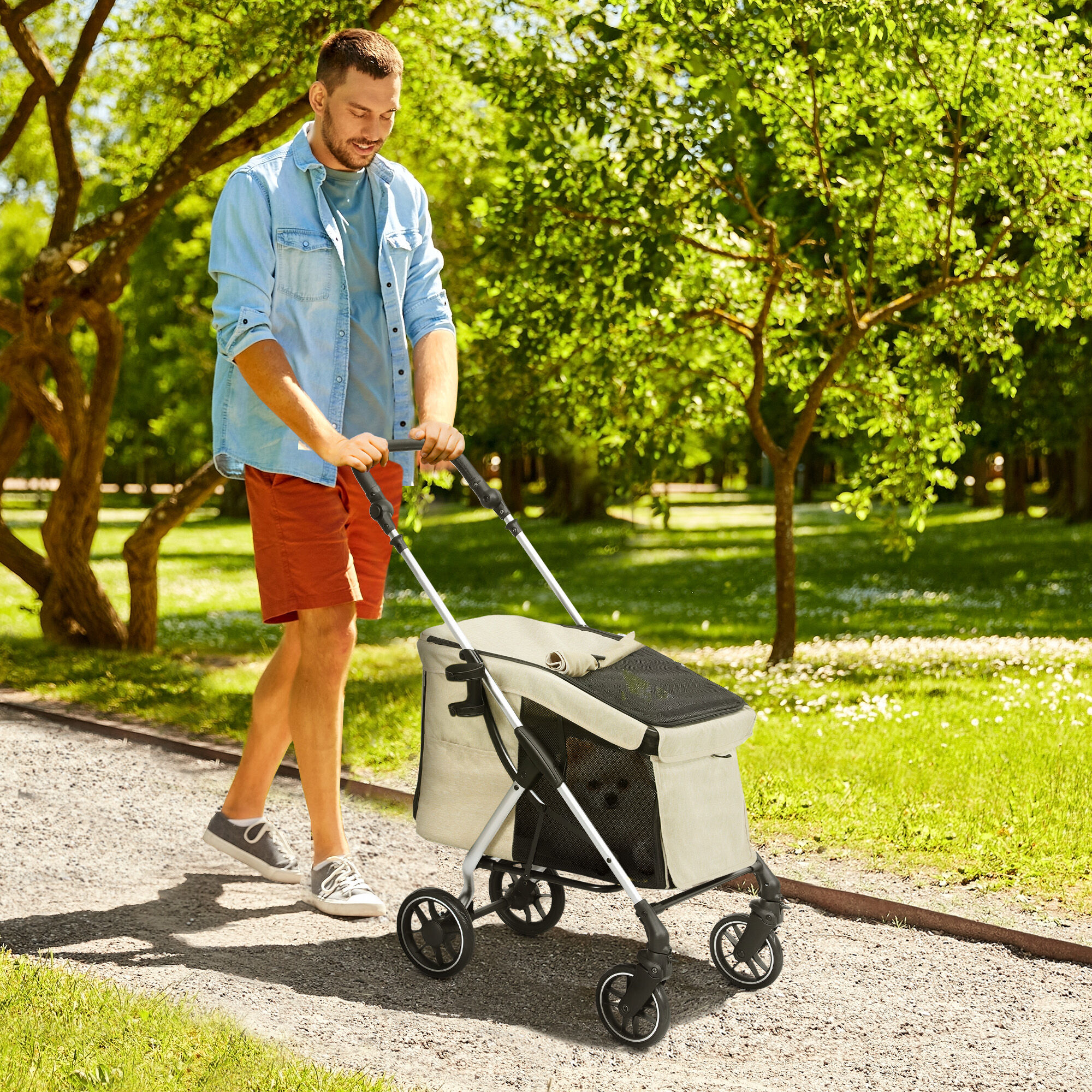 PawHut Cochecito para Perros Caqui, , large Imagen numero 2