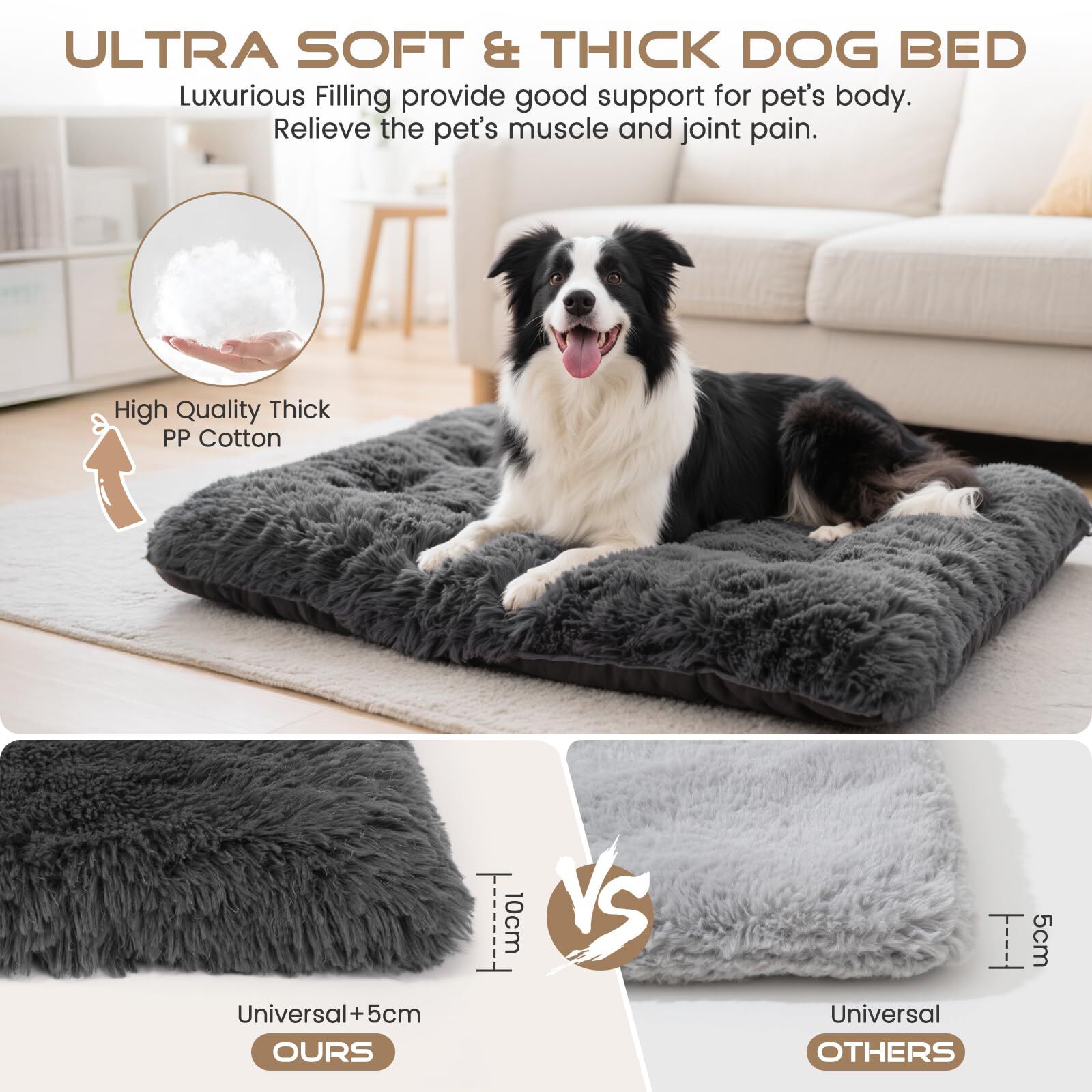 Nobleza Cama para Perros Medianos, Cama Perro Lavable, Peluche Largo Ultra Suave, Soporte Firme, Base Antideslizante, 77x50x10cm, Gris, , large Imagen numero 4