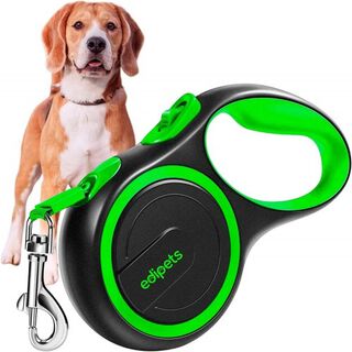 Edipets correa extensible ajustable con sistema de frenado verde y negro para perros