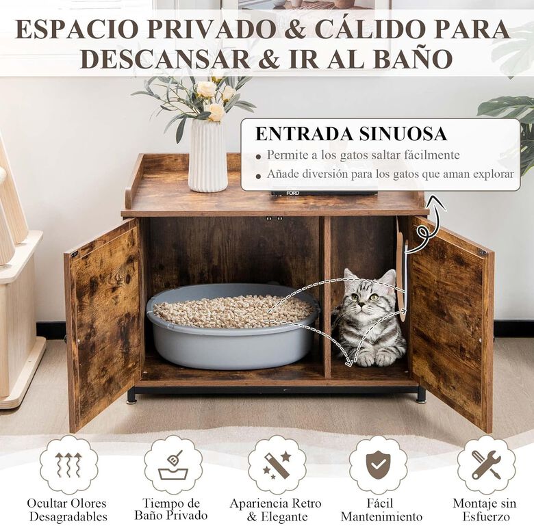 COSTWAY Cajón de Arena madera con Puertas Dobles para Gatos thumbnail