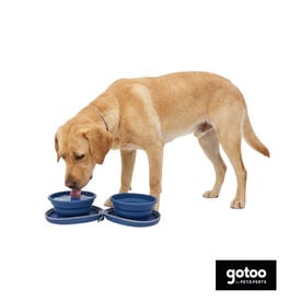 Gotoo Comedero Port&aacute;til Doble de Silicona Azul para perros
