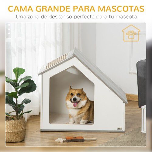 PawHut caseta interior de madera blanco para perros, , large Imagen numero 4