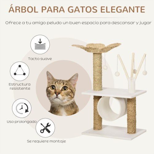 PawHut &aacute;rbol rascador mediano blanco y marr&oacute;n para gatos, , large Imagen numero 4