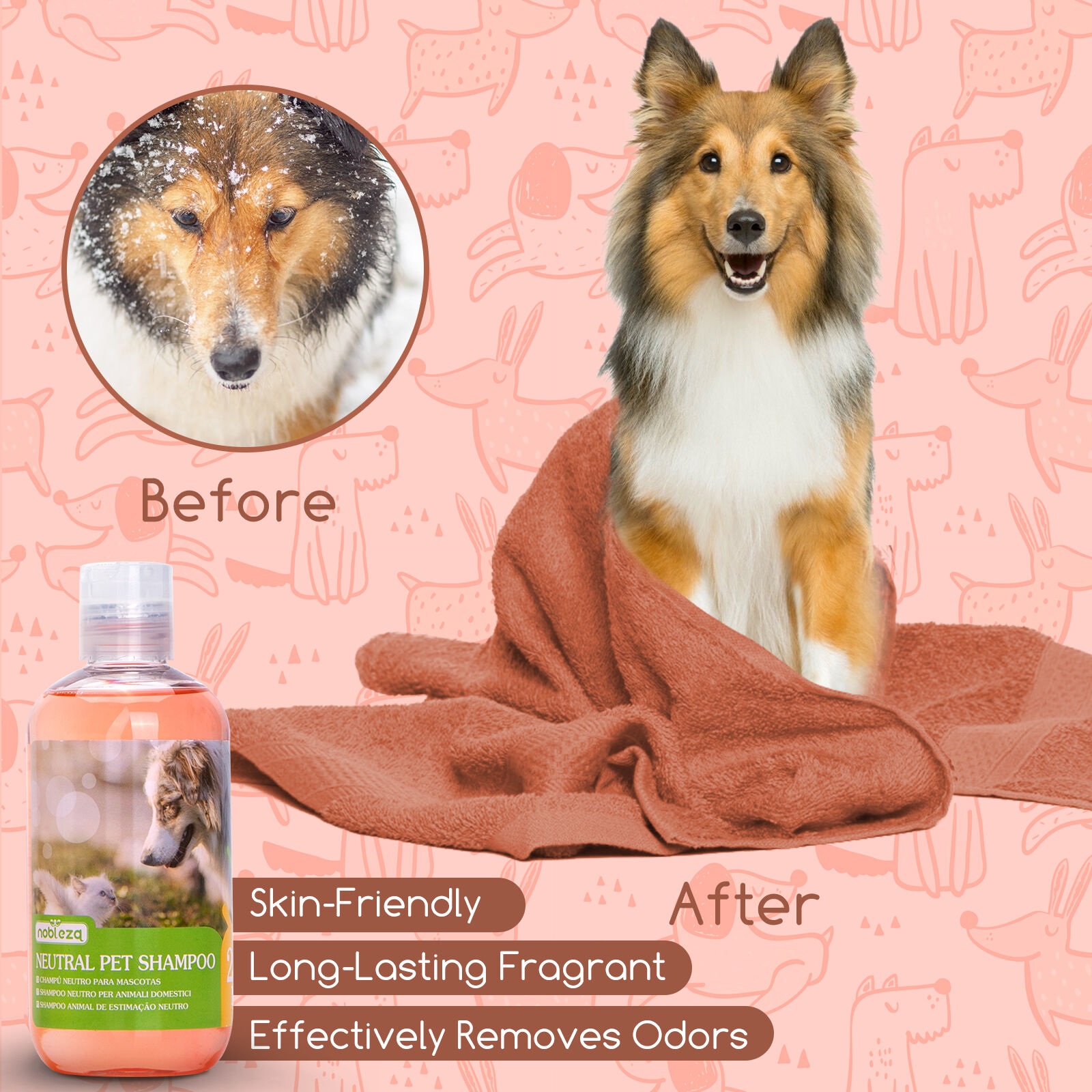 Nobleza Champ&uacute; para perros 250 ml - Champ&uacute; antiparasitario para perros y gatos Champ&uacute; nutritivo para perros para pieles sensibles y pelaje brillante, pH neutro, hidratante e hidratante, , large Imagen numero 4