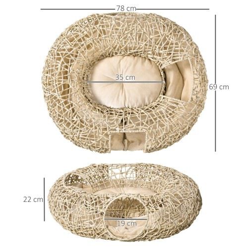 PawHut cueva de rat&aacute;n madera natural para gatos, , large Imagen numero 3