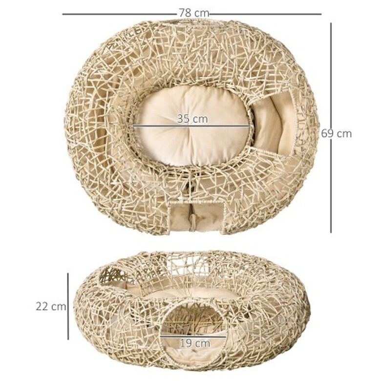 PawHut cueva de ratán madera natural para gatos thumbnail