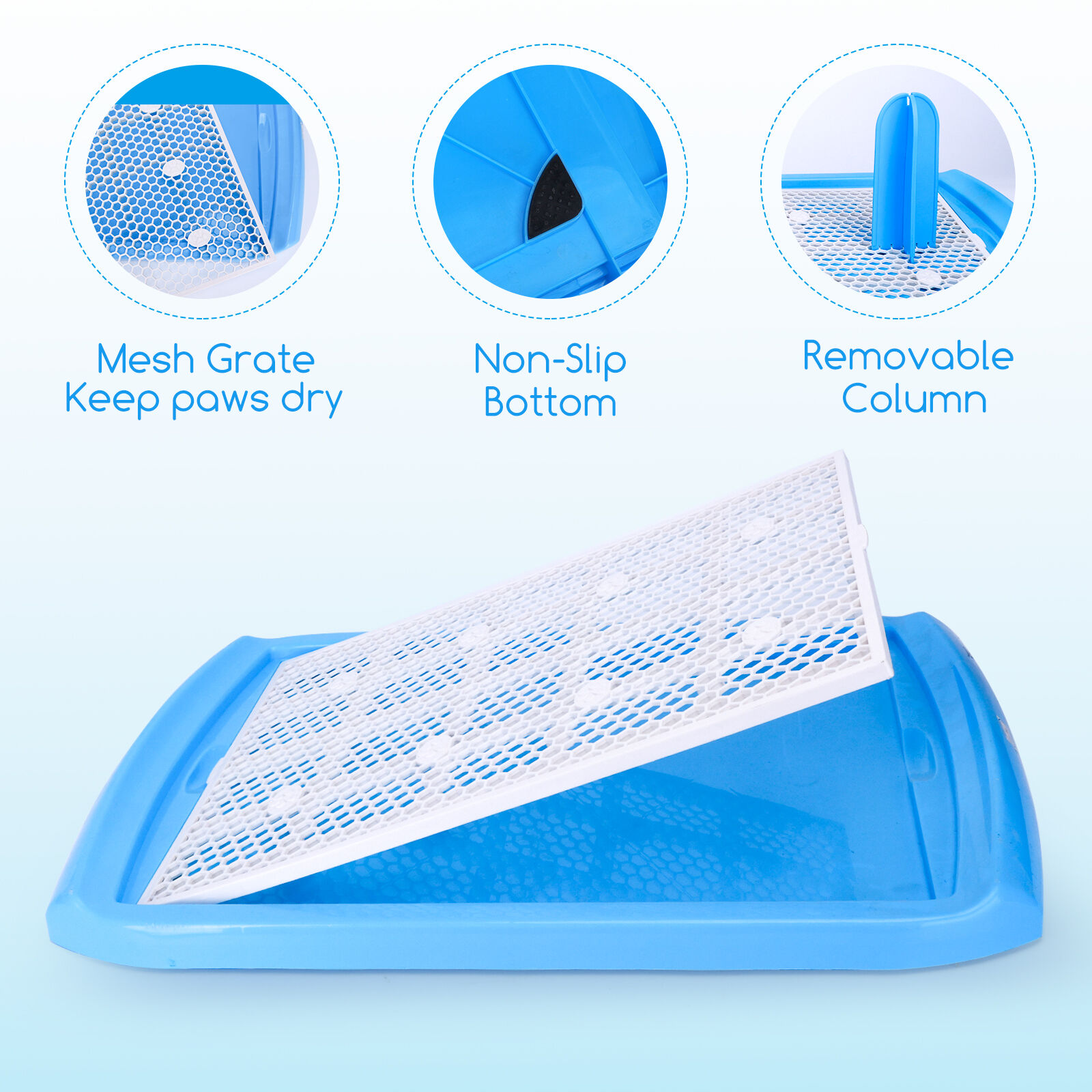 Nobleza - Bandeja de Entrenamiento WC para Perros, Soporte para Almohadilla para Mascotas, Inodoro de Pl&aacute;stico con Poste Extra&iacute;ble para Perros y Gatos, Color Azul, Talla S, (60,5 * 39,5) cm, , large Imagen numero 3