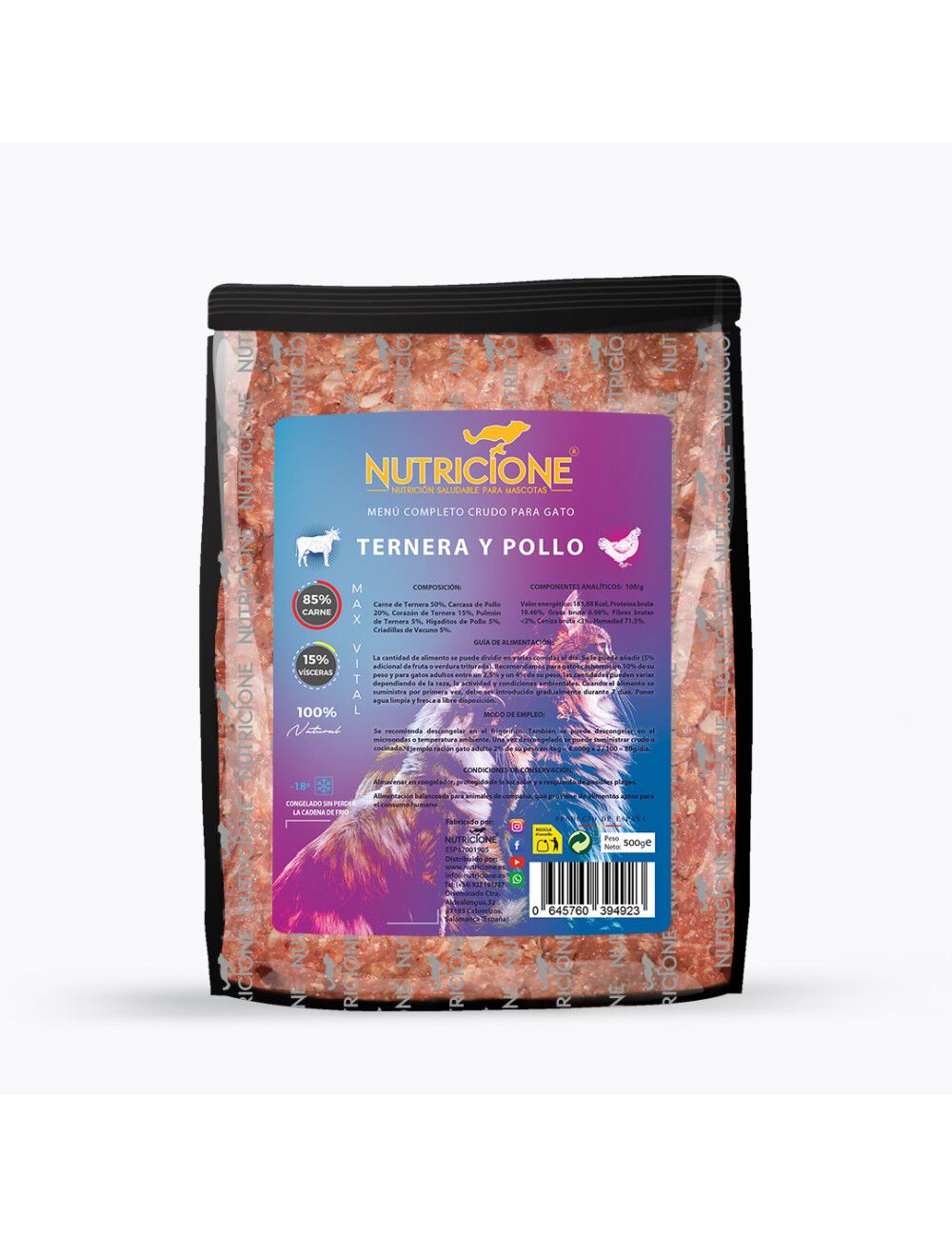Nutricione menú dieta BARF sabor ternera y pollo para gatos