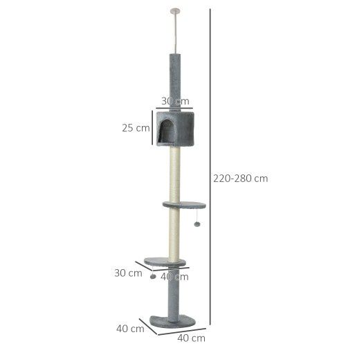 Pawhut árbol rascador para fijar al techo con altura regulable para gatos thumbnail