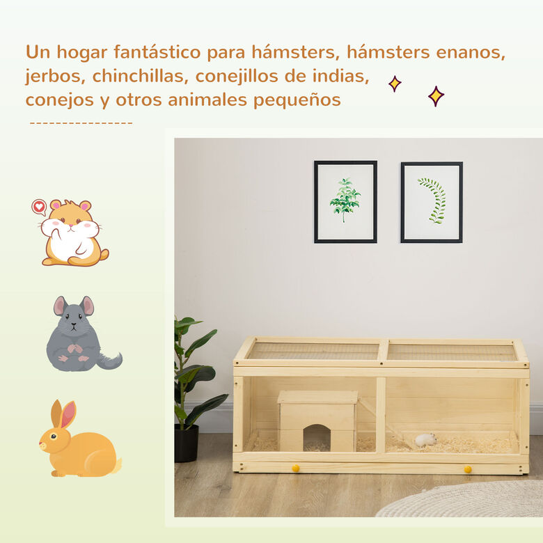 PawHut Jaula para Conejo de Madera Natural thumbnail