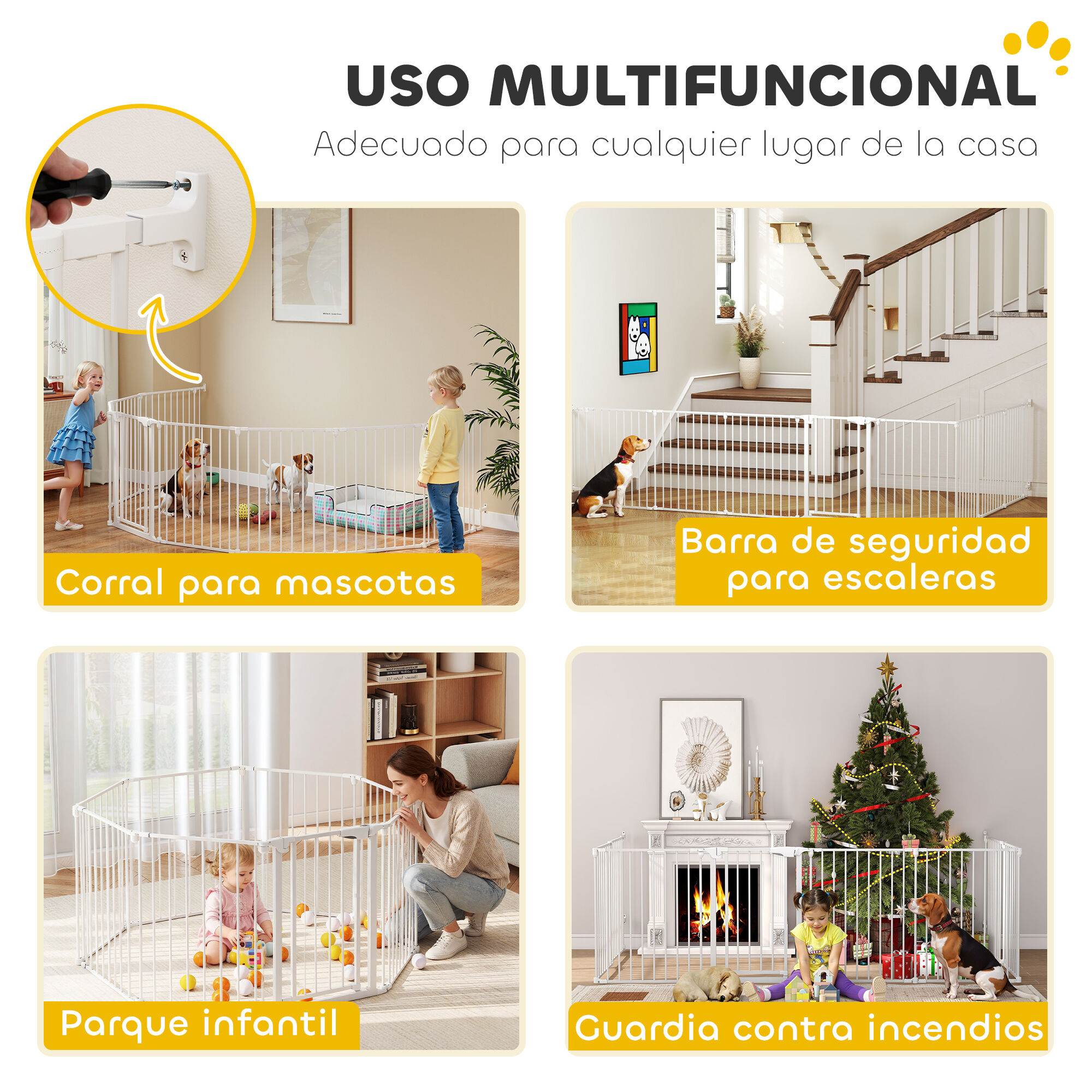 PawHut Barrera para Mascotas Blanco thumbnail