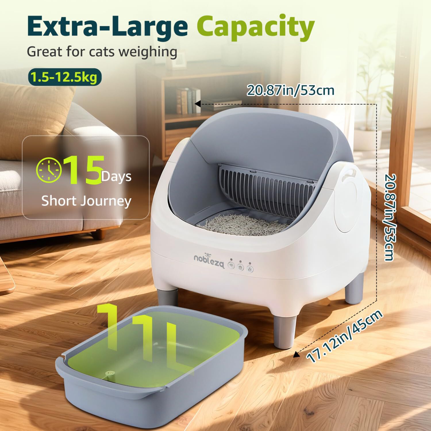 Nobleza Arenero Autolimpiable SL03 para Gatos - Caja de Arena Autom&aacute;tica con Control por App, Dise&ntilde;o Abierto, Gran Capacidad, Incluye 7 Rollos de Bolsas y 2.5kg Arena de Tofu Natural, , large Imagen numero 2