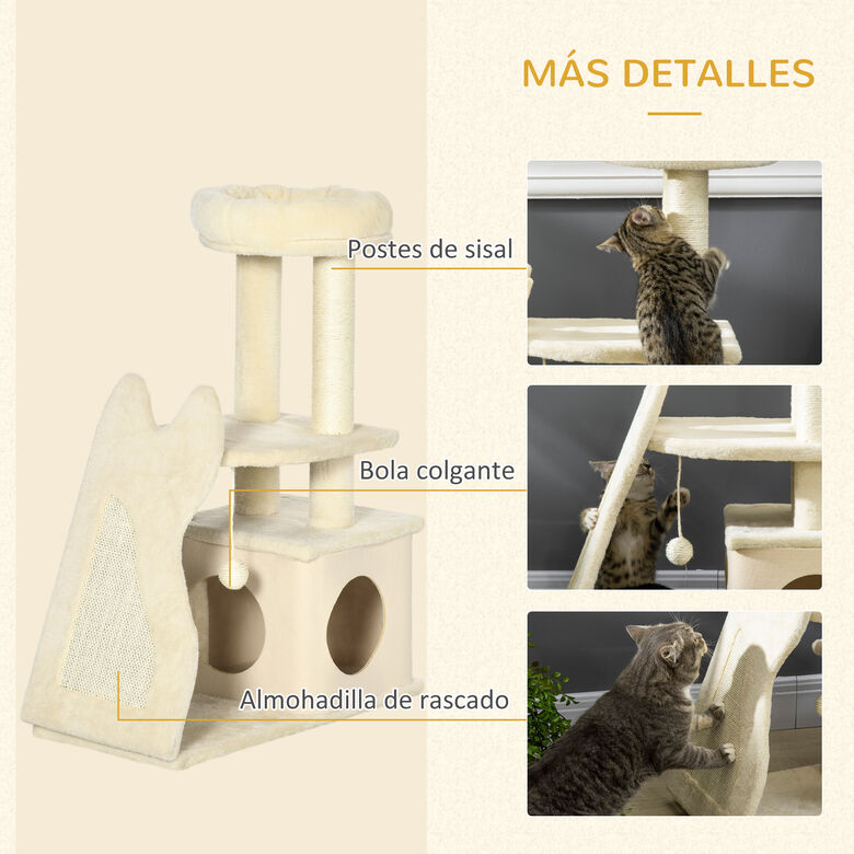 PawHut Árbol rascador pequeño con plataforma y cueva para gatos thumbnail