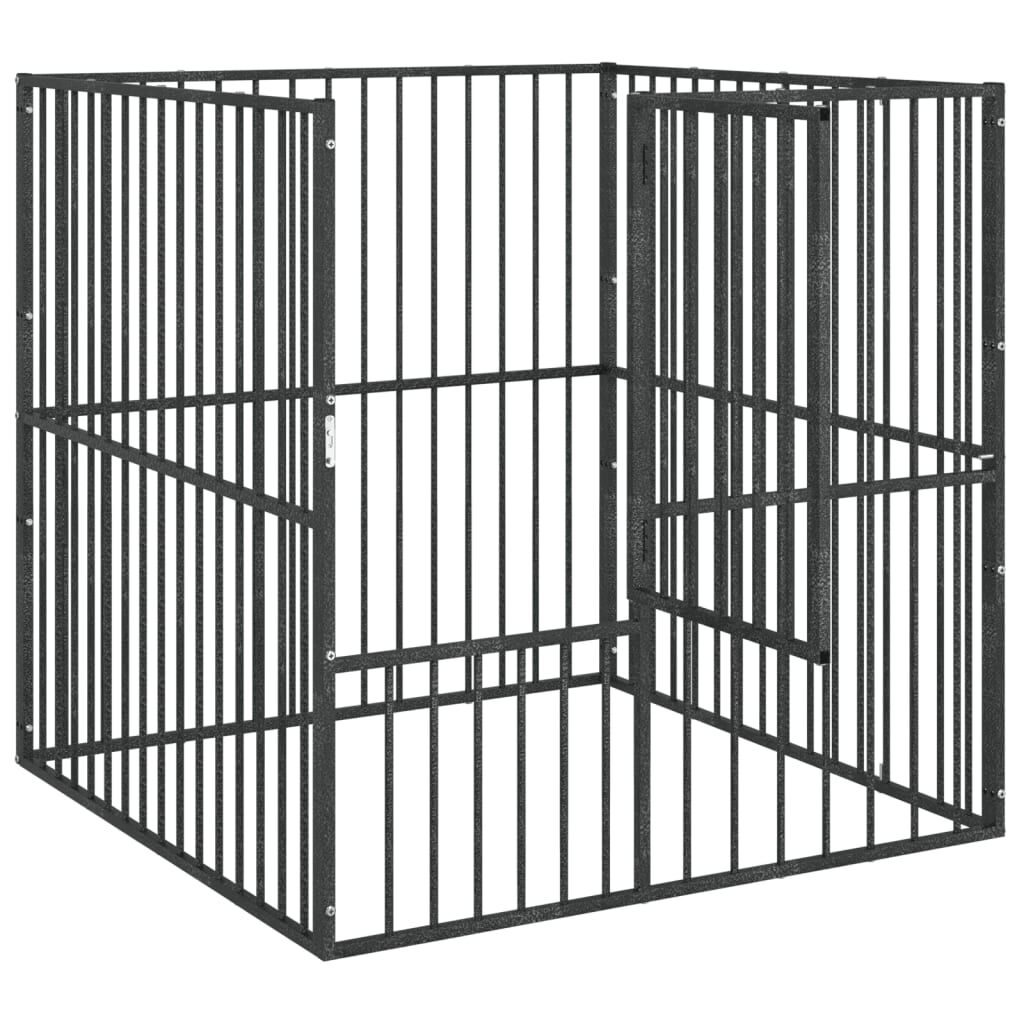 vidaXL Corralito paneles acero galvanizado negro para Perros thumbnail