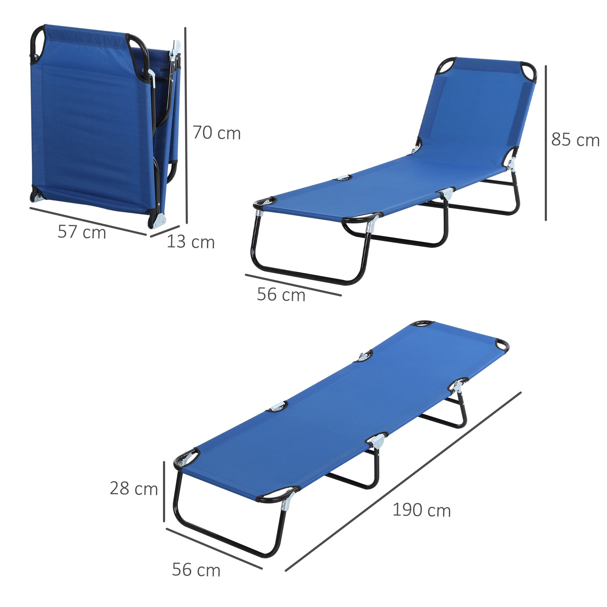 Outsunny Tumbona Plegable Reclinable con &Aacute;ngulo Ajustable de 5 Posiciones para Jard&iacute;n Exterior Piscina Terraza Camping Carga 120 kg 188x56x28 cm Azul, , large Imagen numero 3