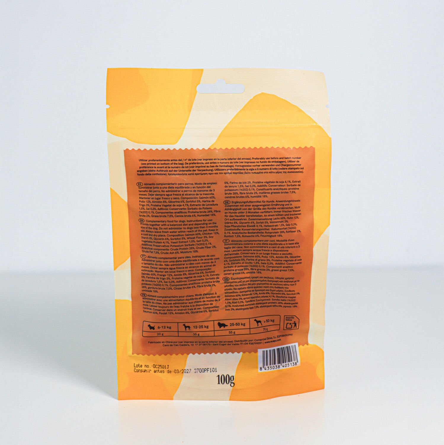 SNACK NATURAL PARA PERRO 60% SALMON EN DADOS 12 paq x(100gr) WUAPU, , large Imagen numero 4