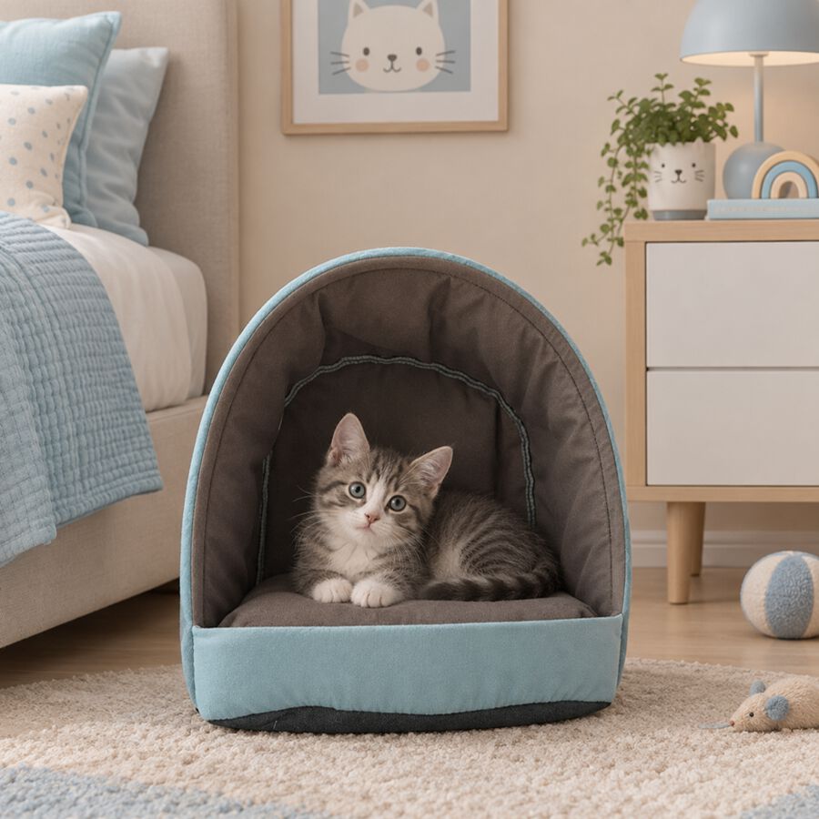 CASETA PARA GATO EN FORMATO TUNEL COM ALMOHADA INTERIOR INCLU&Iacute;DA AZUL, , large Imagen numero 2