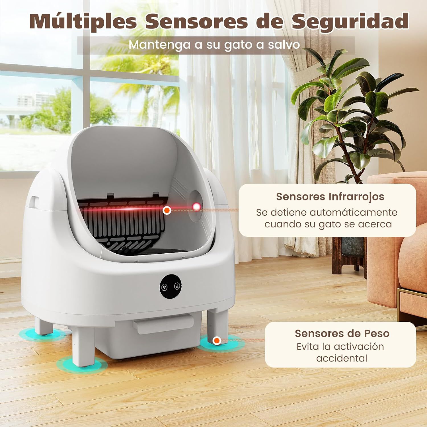 COSTWAY Arenero Gatos Autolimpiable, Dise&ntilde;o Abierto, Apertura de 39 x 39 cm, Arenero Autom&aacute;tico para Gatos con Control por APP, Sin Olores, Sensores de Seguridad, Silencioso, Caja de Arena Autolimpiable, , large Imagen numero 3