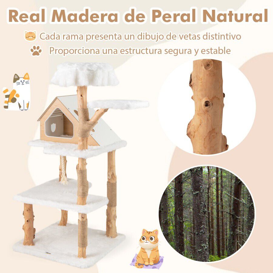 COSTWAY &Aacute;rbol para Gatos de Madera S&oacute;lida de 150 CM, Torre de Gato con 2 Percheros, Condominio, Postes de Jute, Cuerda de Sisal, Centro de Actividades de 5 Capas, Mueble de Escalada para Gatitos de Interior, , large Imagen numero 3