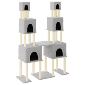 VidaXL Rascador con postes de sisal y cuevas gris claro para gatos