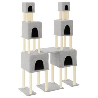 VidaXL Rascador con postes de sisal y cuevas gris claro para gatos