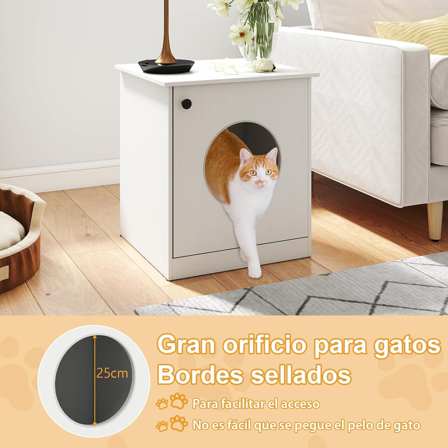 COSTWAY Caja de Arena para Gatos, Mueble para Caja de Arena Oculta para Mascotas, Gran Orificio para Gatos, Almohadillas Antideslizantes de Pie, Muebles de Madera para Salón, 51 x 47 x 57 cm thumbnail