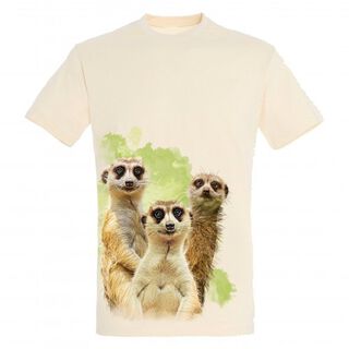 Camiseta unisex beige con estampado de suricatos