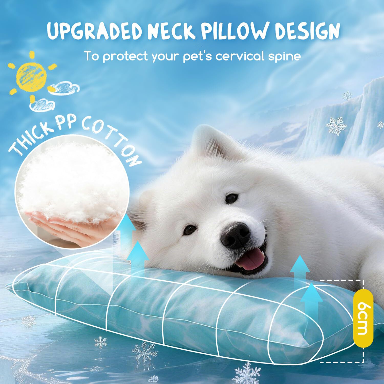 Nobleza Manta Refrescante con Almohada Cervical para Perros y Gatos &ndash; Gel Auto-refrescante sin Agua, Tela Oxford 300D Antidesgarro, 65x50 &ndash; Azul Claro, , large Imagen numero 3