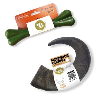 BIMORDISCOS PACK Juguete Indestructible para Perros + Cuerno de Búfalo para Perros