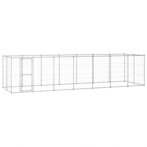 Vidaxl perrera con puerta de bisagra plateada para perros