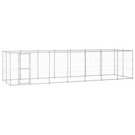 Vidaxl perrera con puerta de bisagra plateada para perros