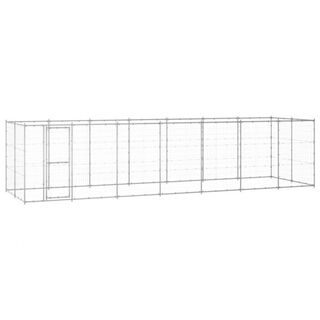 Vidaxl perrera con puerta de bisagra plateada para perros