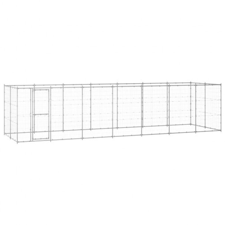 Vidaxl perrera con puerta de bisagra plateada para perros thumbnail