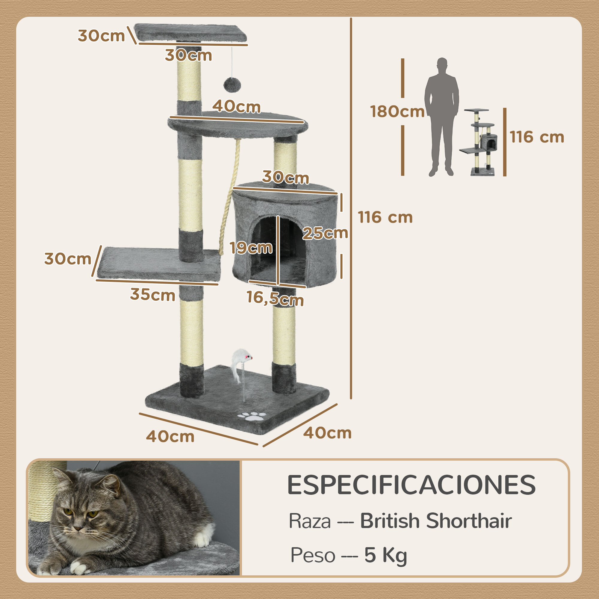 PawHut Árbol para Gatos Gris Oscuro thumbnail