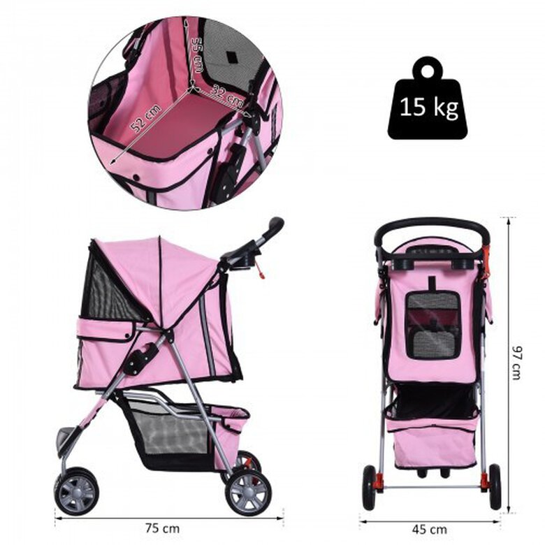 Cochecito plegable PawHut para mascotas color Rosado, , large image number null