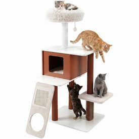 COSTWAY &Aacute;rbol para Gatos, Centro de Actividad para Mascotas | 77,5 x 29,5 x 51 cm Torre de Juego para Gatos con Casita, 3 Plataformas, Postes Rascadores, Rampa de Sisal con Agujero